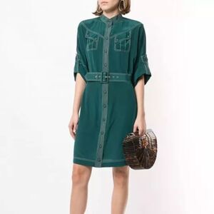 NEW. ZIMMERMANN Stitch Trim Shirt Dress ZM1 US6 Green